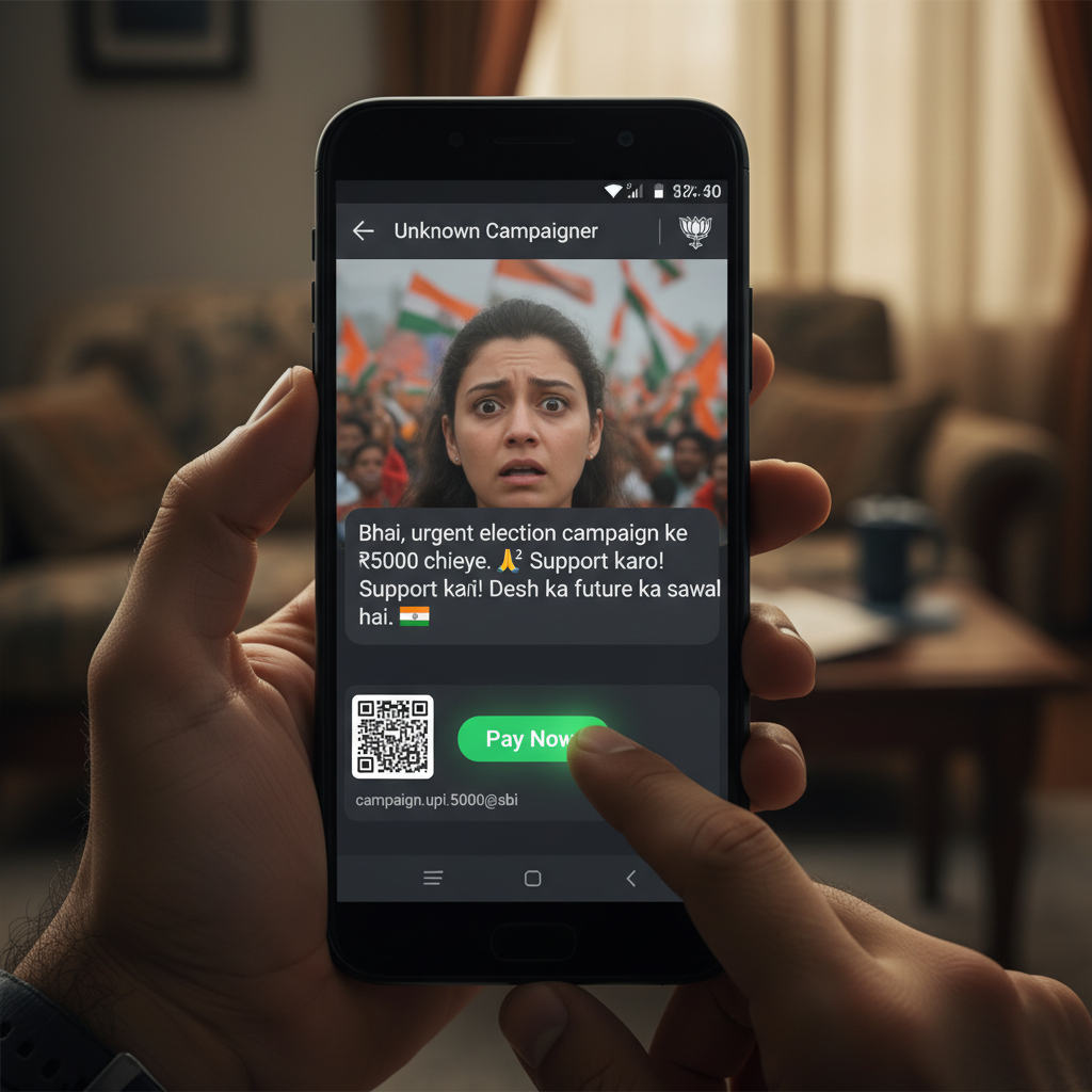 WhatsApp politician donation request UPI scam India - what to do?